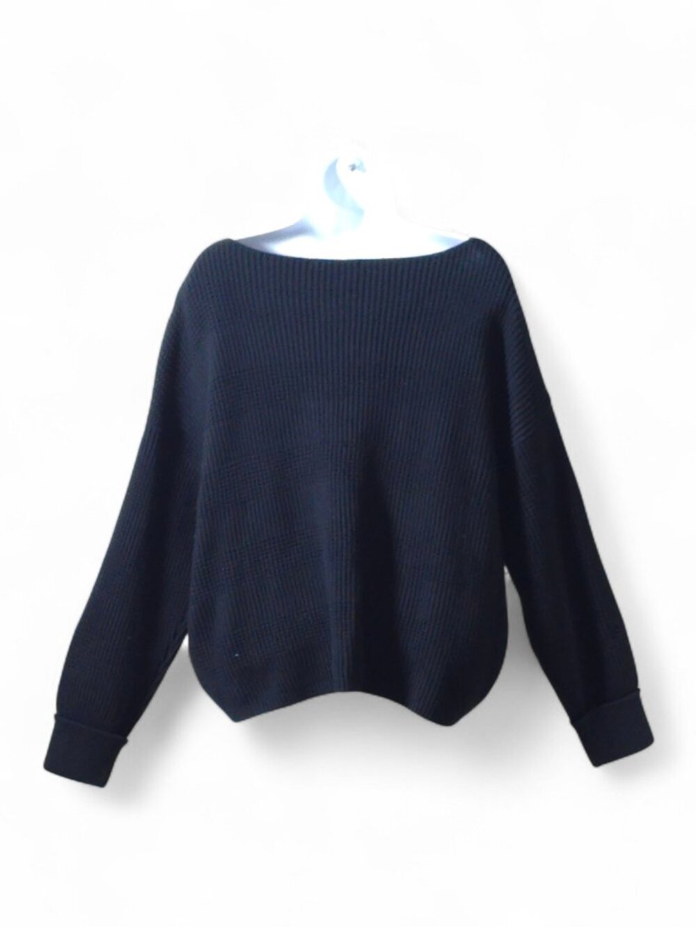 Waffle Textured Knit Sweater NWT Med Black 100% Cotton Boxy Cropped Minimalist - Picture 8 of 16